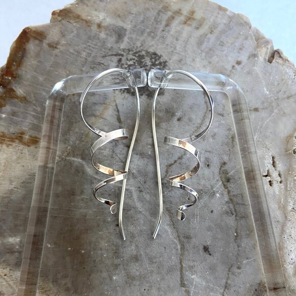 Artisan Sterling Silver 925 1.5" Twisted Spiral Wire Dangle Earrings - Picture 5 of 16